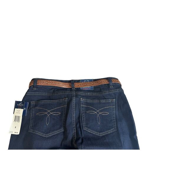 Chaps Denim Jeans Womens 6 Straight Slimming Midrise Dark Wash Stretch Belted - Picture 6 of 8